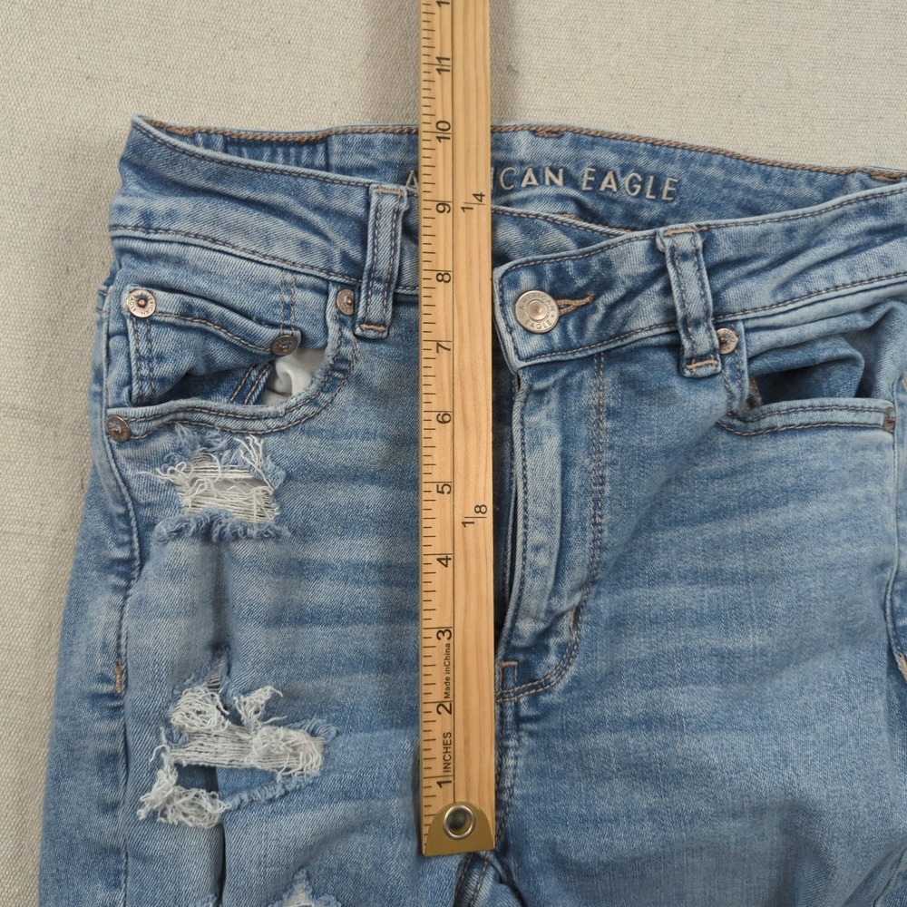 American Eagle Jeans Women 2 Blue Long Super High Rise Flare Stretch Boho Hippie - Picture 8 of 16